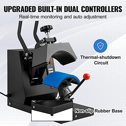 VEVOR Hat Heat Press with 4pcs Interchangeable Platens(6"x3"/6.7"x2.7"/6.7"x3.8"/8.1"x3.5"), Cap Heat Press for Stuctured Hats, Rigid Steel Frame No Stick Digital LCD Timer and Temperature Control