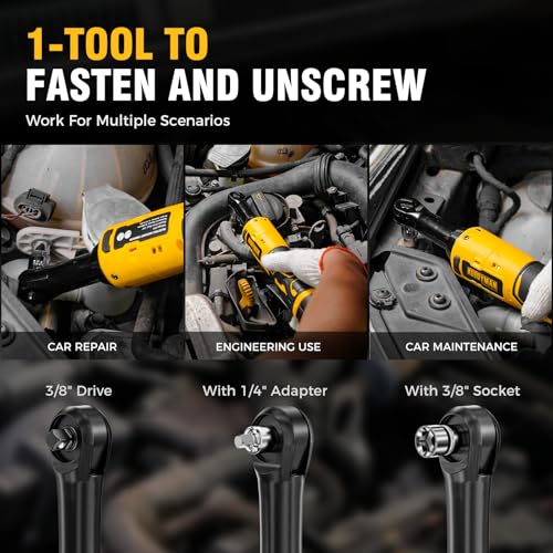 Alloyman 16.8V 2.0Ah Li-Ion Cordless Ratchet Wrench Kit, Yellow, 400 RPM, 7 Sockets, 1/4 Inch Adapter, 1 Hour Fast Charge - WoodArtSupply