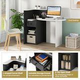 Giantex Reception Desk, Front Counter Desk with Lockable Drawer, Checkout Table with Round Tabletop, Corner Shelf & Adjustable Shelf for Office Beauty Salon Retail Store (Black & White)