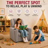 Naomi Home Suri Kids Recliner Chair with Cup Holder & Footrest, Built to Grow with 150 lbs Capacity, Solid Hardwood Frame, and 3 Recline Positions for Toddlers & Children, Gray,Microfiber