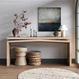 HZSSDTKJ 65-Inch Rustic Solid Wood Veneer Long Console Table, Farmhouse Entryway Sofa Side Table for Living Room, Hallway, Behind Couch and Apartment, Easy Assembly (Antique Natural-04) HZSSDTKJ