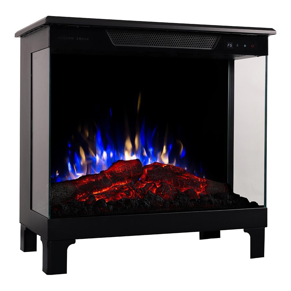 Modern Ember Smart Digital 3-Sided Electric Fireplace Stove Heater | LED Multiple Flame Colors, Works with Wi-Fi App, Alexa and Google | Remote Included | Optional Crackling Sound | Black Modern Ember