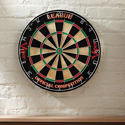 Viper League Regulation Bristle Steel Tip Dartboard Set with Staple-Free Bullseye, Galvanized Metal Thin Radial Spider Wire; High-Grade Compressed Sisal Board with Rotating Number Ring Extending Life Viper