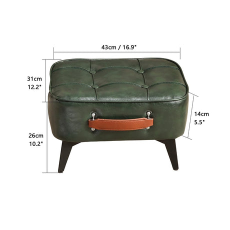 1pc Vintage Style Faux Leather Ottoman Footstool - Wooden Frame, Upholstered Interior, Multi-Use Footrest for Living Room, Entryway, Office (Azure Green) Generic