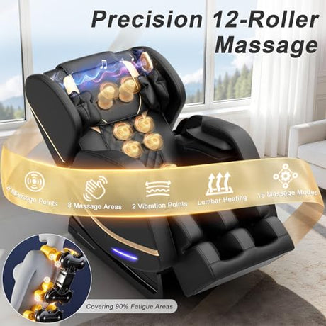 Megashock SL Track 2026 Massage Chair Full Body, Zero Gravity Massage Chair with Back Heat, 12 Fixed Rollers, Foot Massage, Airbag Massage and Bluetooth Speaker for Home and Office Megashock