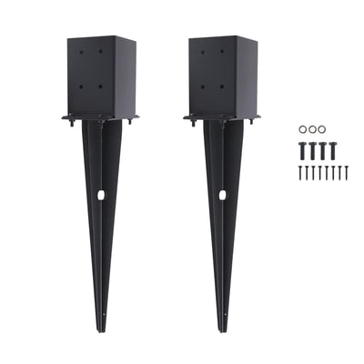 2 Pcs 4"x4" Fence Post Anchor Ground Spike,(Internal 3.6"x3.6"),Metal Post Stake Ground 22" with Black Powder-Coated,Fence Stakes Post Base for Deck,Fence,Porch,Railing,Mailbox