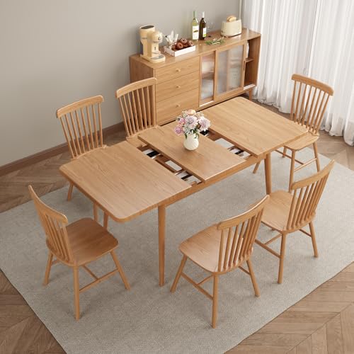 Muwuele Solid Wood Extendable Dining Table for 4-8 People with Seamless Extension from 47.2 to 63 Inches, Easy Assembly, Expandable Tables for Small Spaces, Dining Room, Kitchen, Living Room, Natural Muwuele