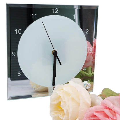 MELDIKISO 7.8" x 7.8" Sublimation Blank Mirror Edge Glass Photo Frame with Clock (20pcs/carton)