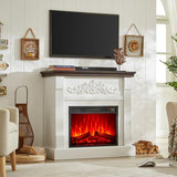 SOOWERY Electric Fireplace with Mantel, Fireplace TV Stand with Replaceable Fireplace Insert, Farmhouse Entertainment Center with Fireplace Heater for Living Room, White & Brown SOOWERY
