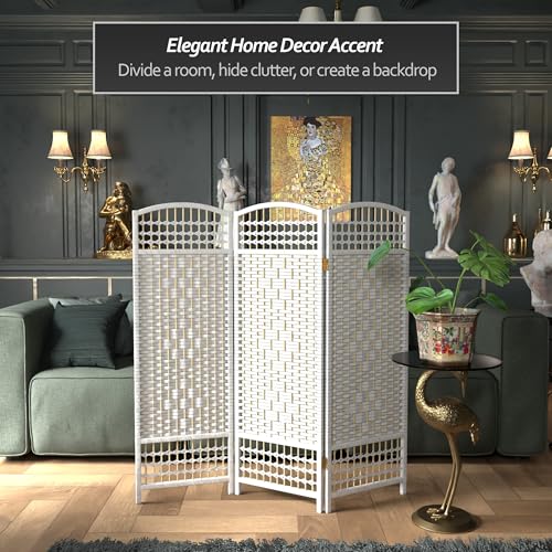 4 ft. Short Fiber Weave Folding Screen - White - 3 Panels Red Lantern