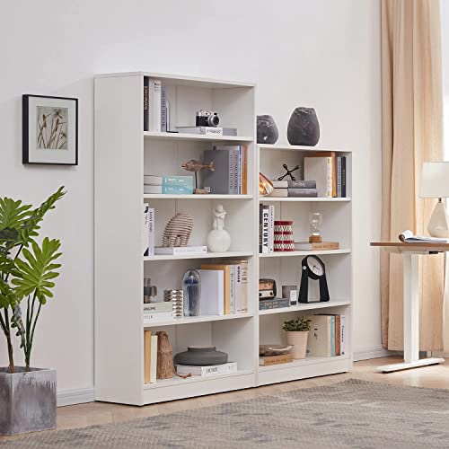 5-Shelf White Wooden Bookcase for Home, Office, and School Display Sunon