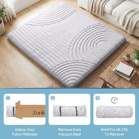 ZonLi Japanese Floor Mattress Futon Mattress Twin Size, Thicken Roll Up Tatami Mat Washable Cover, Portable & Foldable Floor Bed Mattress for Sleeping, Dormitory, Adult Kids ZonLi