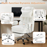 Sweetcrispy Executive Home Office Desk Chair - Ergonomic Big Tall High Back with Footrest & Lumbar Support, Reclining Height Adjustable, Comfy PU Leather Computer Gaming with Swivel Wheels, White Sweetcrispy