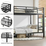 XUWANSHANG Full Over Full Bunk Bed Frame, Heavy Duty Metal Loft Bed for Adults/Teens, 350/500LB Capacity w/Ladder & Guardrail, Noise-Free Steel Slats, No Box Spring Required, Black XUWANSHANG