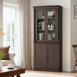 FACBOTALL 71.3'' Tall Bookcase with Glass Doors, Farmhouse Book Shelf with Adjustable Shelf, Tall Bookshelf with Storage, Bookshelves and Bookcases with 5 Tier Display Storage for Living Room, Brown FACBOTALL