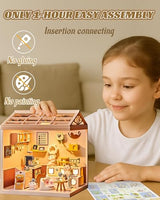 Kisoy DIY Miniature House Kit, Tiny House Building Kit with Furniture and LED Light for Teens and Beginners, DIY Mini House Craft Kit, Christmas Decorations/Gifts for Family and Friends (Cat Cafe)