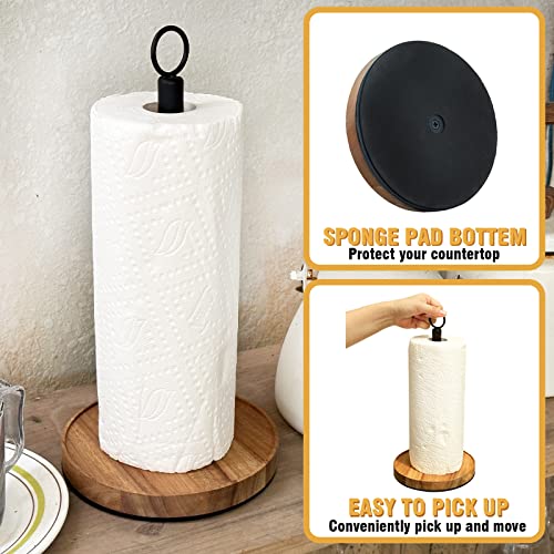 WILDMOS Paper Towel Holder Countertop,Solid Acacia Wood with Thick Metal Base,Black Paper Towel Holder for Farmhouse Kitchen,Wooden Paper Towel Holder Stand. - WoodArtSupply