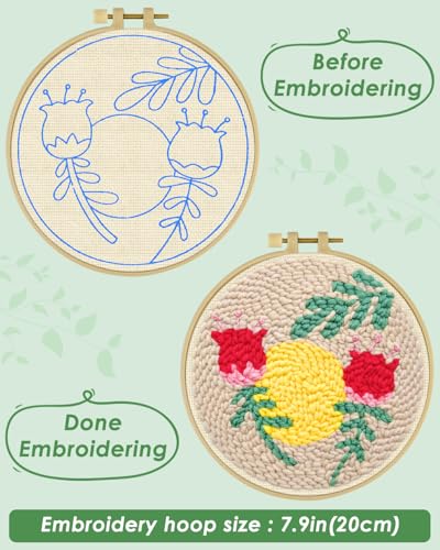 ERKOON Punch Needle Kit Adults Beginners, DIY Easy Floral Embroidery Set for Starter Art Craft, Needling Punch Project with Patterns, Tools, Yarns, Hoop, Instruction (Rose Passing) ERKOON