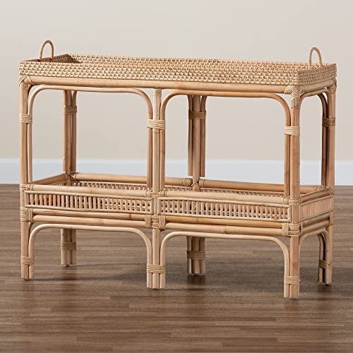 Bali & pari Lombok Modern Bohemian Natural Rattan 2-Tier Console Table bali & pari