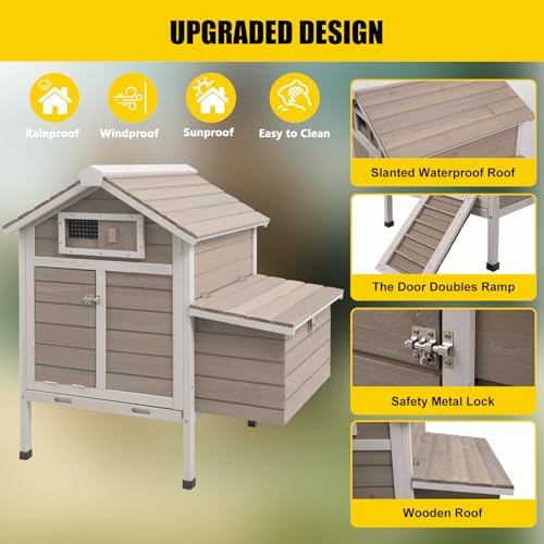 PetsCosset 32" Chicken Coop Wooden Hen House for 1-3 Chickens,Outdoor Poultry Cage with Pull Out Tray,Garden Backyard Chicken Coops Cages with Nesting Box，Chicken Houses Hen Cage with Ramp Ru - WoodArtSupply