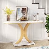 Tribesigns Modern Gold Console Table, 40 inch Narrow Entryway Foyer Table with Geometric Base, Rustic Hallway Accent Table for Living Room, Entrance, White and Gold Tribesigns