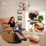 Chizzyseat Genuine Leather Rocker Recliner Modern Manual Swivel Glider Recliner with Adjustable Backrest & Footrest Wall Hugger Swivel Rocking Recliner Chair for Modern Living Room and RV Warm Brown