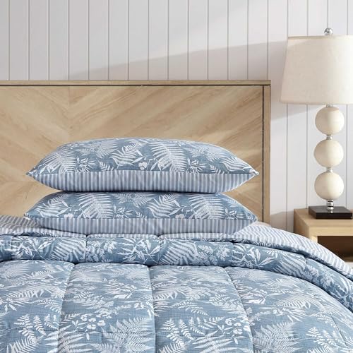 Eddie Bauer - King Comforter Set, Soft Reversible Bedding with Matching Shams, Wildflower Inspired Luxurious Bedding Set with Stripe Reverse (Fern Garden Blue, King) Eddie Bauer