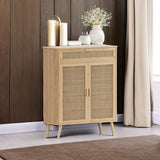 Rovaurx Accent Floor Storage Cabinet with Rattan Doors, Bathroom Cabinet with Large Drawer, Freestanding Storage Cabinet Organizer, Natural BMGZ107M Rovaurx