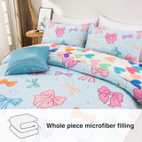 A Nice Night Full Size Bed in A Bag Bow Comforter Set for Kids,Quilt Bedding Set with Bowknot & Chic Polka Dot Pattern,Blue Background Room Decor for Girls A Nice Night