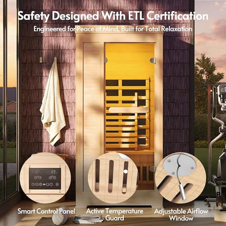 Rotihom Infrared Sauna at Home 1-2 Person with 7 Color Full Spectrum, Low EMF 1745W Fast Heating Canadian Hemlock Wood Sauna, Indoor Dry Sauna with Music Speakers for Home, Gym (3Lx3.3Wx6.3H Ft) Rotihom