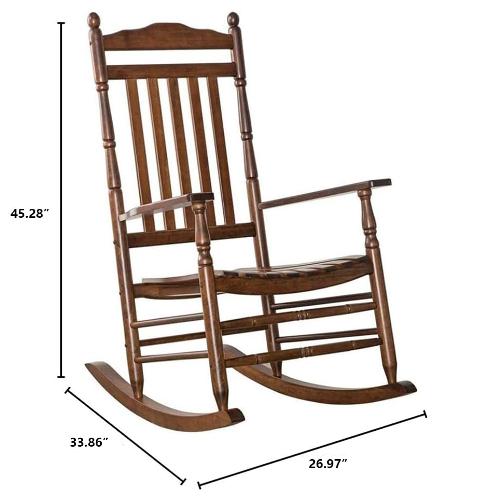 BplusZ Outdoor Wooden Rocking Chair for Patio and Porch - Traditional Indoor Outside Furniture Rocker for Lawn, Backyard and Garden, Brown