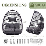 RADIATA Outdoor Egg Chair Without Stand, Foldable Durable Rattan Wicker Hanging Swing Basket, 350 Lbs Heavy-Duty Hammock Chair with Cushion for Patio Balcony Garden Ceiling or Tree Mount, Dark Gray