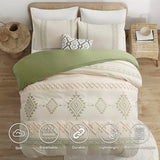 Oli Anderson Boho Duvet Cover Set Queen Size, Beige and Sage Green Color Clash 3 Pieces Microfiber Bedding Set, Durable and Super Soft Duvet Covers with Zipper and Ties, 90"*90" Oli Anderson