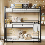 LIKIMIO Bunk Bed, Triple Bunk beds Twin Over Twin Over Twin with 2 Ladders, Metal Frame with Guardrails for Bedroom, No Box Spring Needed, Black LIKIMIO