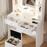 Haewon White Vanity Desk with Mirror and Lights, Makeup Vanity with 10 LED Bulbs and 3 Color Modes, Dressing Table Set with Power Outlets, Storage Drawers and Chair for Bedroom Haewon