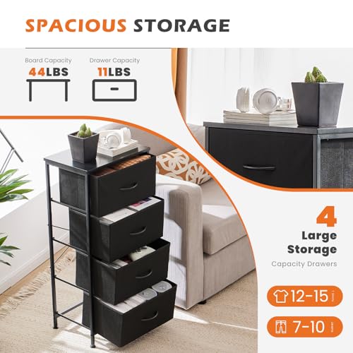 Sweetcrispy Nightstand Small Bedroom Dresser with 4 Fabric Drawers, Bed Side Furniture End Table, Wooden Top Cabinet Night Stand Dresser for Closet, Entryway, Dorm, Black Sweetcrispy