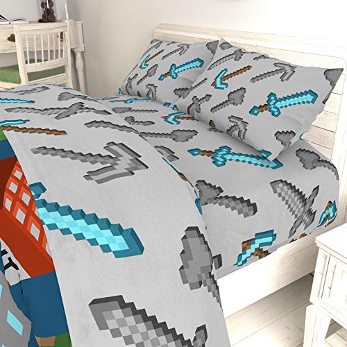 Jay Franco Kids Sheet Set with Fitted, Flat Sheets & Pillow Cover - Ultra-Soft Bedding with Pillowcase for Room Decor, Multi - Minecraft, 3 Piece Twin Jay Franco