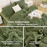 Andency Faux Fur Sage Green Comforter Set Queen Size, 3 Pieces Fluffy Fuzzy Plush Bedding Comforter Set (1 Shaggy Velvet Comforter & 2 Pillowcases), Soft Puffy Comfy Down Comforter Bedding Set