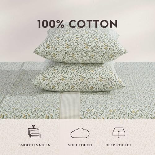 Laura Ashley - King Sheet Set, Breathable Percale Cotton Bedding with Deep Pockets, Chic Home Decor, Oeko-Tex Certified (Tierney Green, King) Laura Ashley