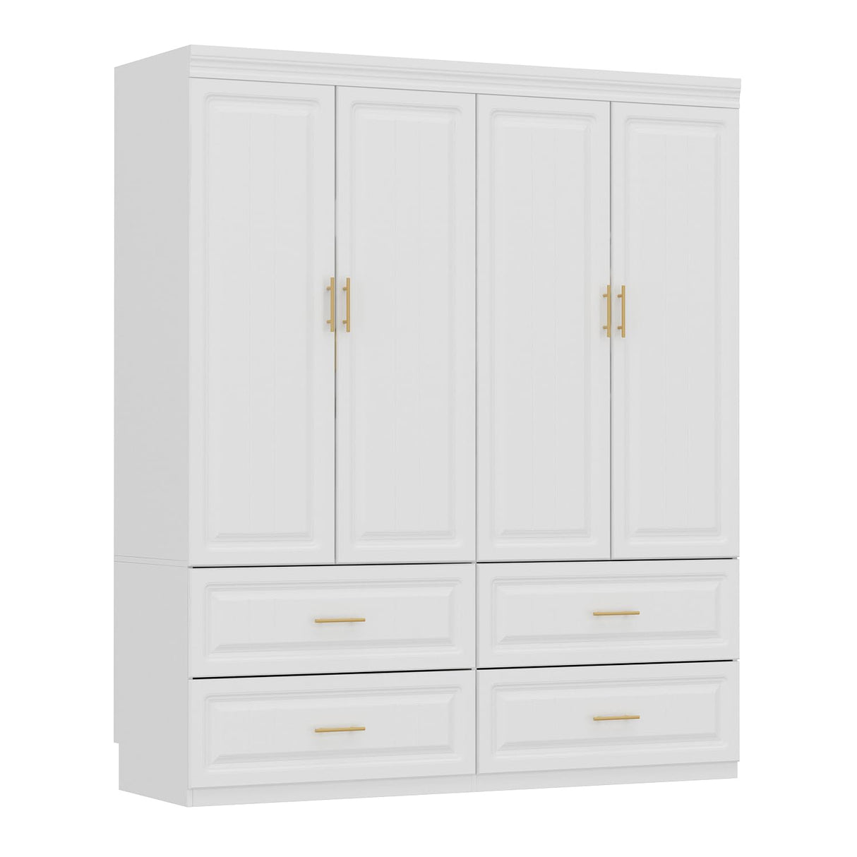FUFU&GAGA Armoire Wardrobe Closet with 4 Doors, Wardrobe with Hanging Rod and 4 Drawers, Wardrobe Closet with Shelves, White FUFU&GAGA