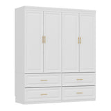 FUFU&GAGA Armoire Wardrobe Closet with 4 Doors, Wardrobe with Hanging Rod and 4 Drawers, Wardrobe Closet with Shelves, White FUFU&GAGA