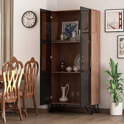 Elegant ECACAD 3-Tier Bookcase Storage Cabinet with Acrylic Glass Doors - Brown and Black - WoodArtSupply