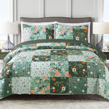Exclusivo Mezcla Reversible Boho Quilts Twin Size, Green Bedspreads Lightweight Coverlet All Season Patchwork Quilt Bedding Set with Printed Floral Pattern (1 Quilt, 1 Pillow Sham) Exclusivo Mezcla