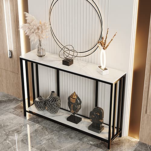 Wisfor 2-Tier Marble Console Table - Modern Entryway Hallway Foyer Table, White, 47.2x11.8x30.7 inch Wisfor