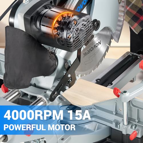 NOVORIK 12" Double Bevel Compound Sliding Miter Saw, Double-Bevel Corded Miter Saw with Laser Guide & 15-Amp Heavy-Duty Motor, Sliding Miter Saw with TCT Saw Blade for Woodworking novorik