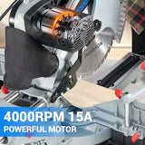 NOVORIK 12" Double Bevel Compound Sliding Miter Saw, Double-Bevel Corded Miter Saw with Laser Guide & 15-Amp Heavy-Duty Motor, Sliding Miter Saw with TCT Saw Blade for Woodworking novorik