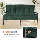 8 Inches Futon Mattress Queen Size, Futon Sofa Couch Bed with Straps, Thick Corded Fabric Floor Futon Mattress for Adults, Sleeping Mat Foldable Mattress for Camping, Green(Frame Not Included) Bliss Homey