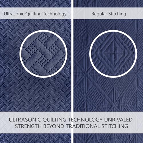 FLYMME Quilts Queen Size - Ultra Soft Navy Blue Quilt Lightweight Microfiber Bedspreads, Classic Basket Weave Pattern Bedspread Bed Coverlet 3 Pieces for All-Season (1 Quilt, 2 Pillow Shams) FLYMME