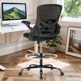 Heromate Drafting Chair Ergonomic Comuputer Standing Desk Chair with Flip-Up Arms and Lumbar Support, Tall Office Chair with Adjustable Footrest, Stool Counter Height Office Chairs Black Heromate