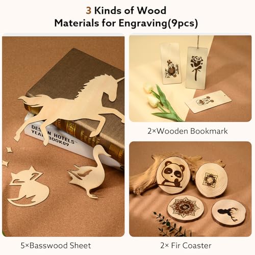 MiniStarCut 80 PCS Laser Materials Exploration Kit, DIY Laser Engraving Supplies Including Metal, Wood, PU Leather, Paper, Rock MiniStarCut